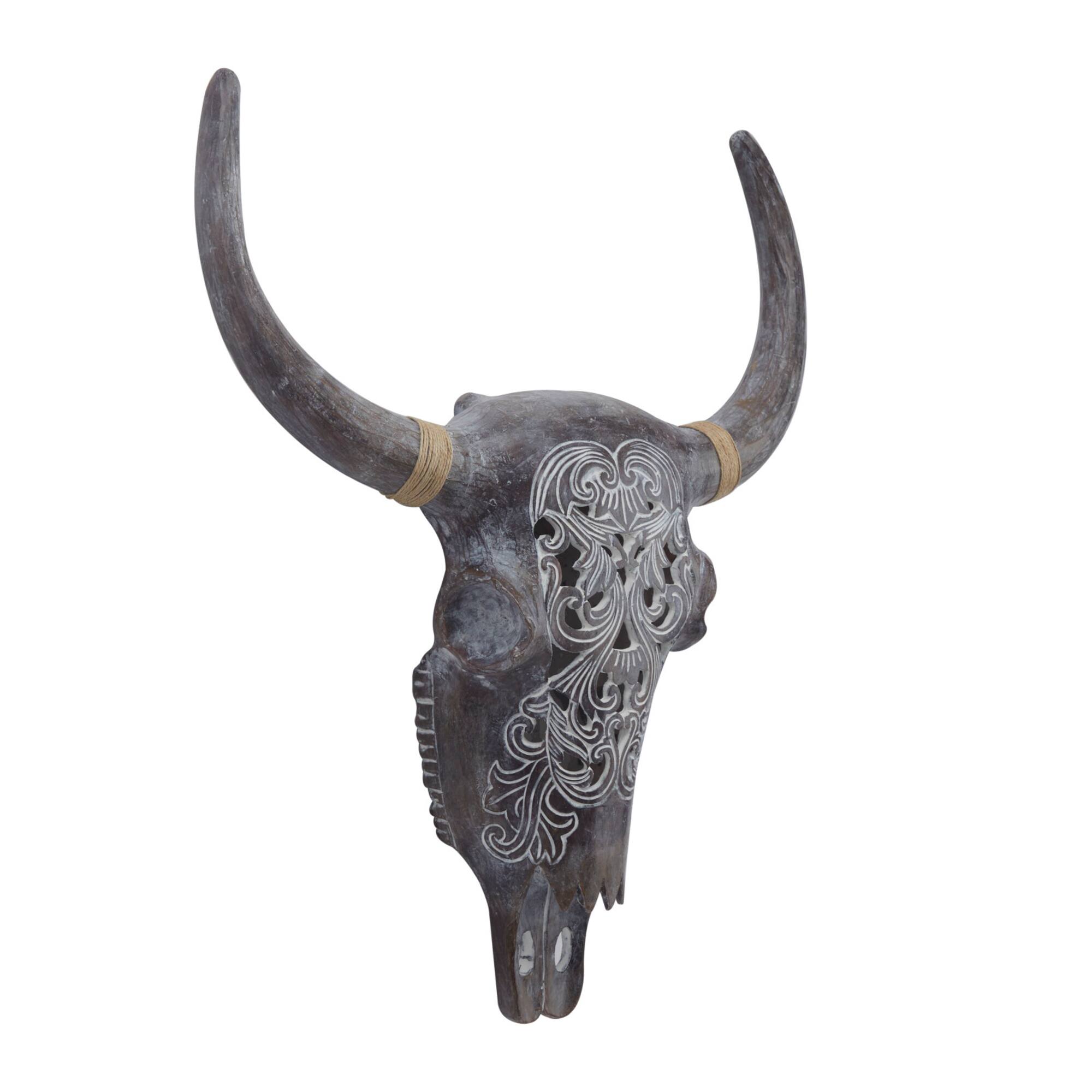 Grey Resin Bohemian Skull Wall Decor 5" x 20" x 23"